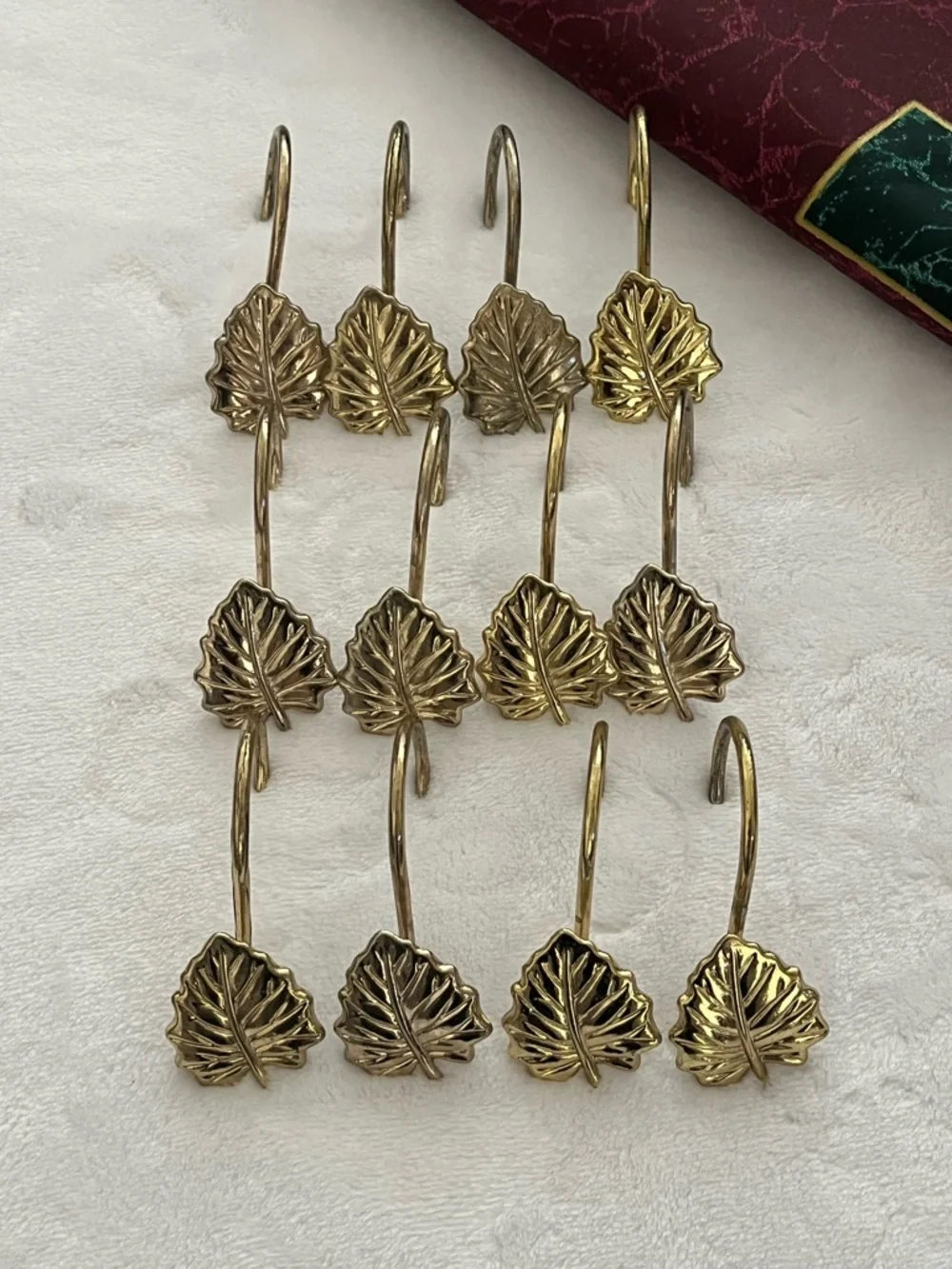 Vintage Marble Burgundy Green & Gold Shower Curtain Towels & Curtain Hooks Set